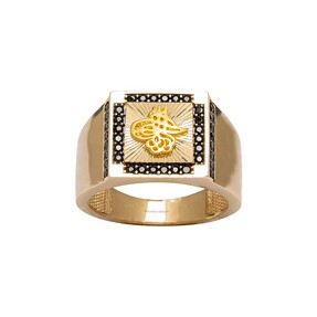 14 Ayar Taşlı Osmanlı Tuğrası Altın Erkek Yüzük - Thumbnail