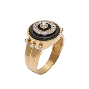 14 Ayar Taşlı Tasarım Altın Erkek Yüzük - Thumbnail