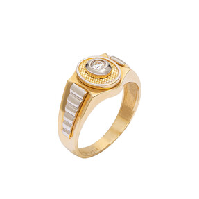 14 Ayar Taşlı Özel Tasarım Altın Erkek Yüzük - Thumbnail