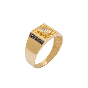 14 Ayar Taşlı Altın Erkek Yüzük - Thumbnail