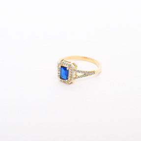 14 Ayar Büyük Mavi Taşlı Altın Yüzük | Mücevher Dünyası - Thumbnail
