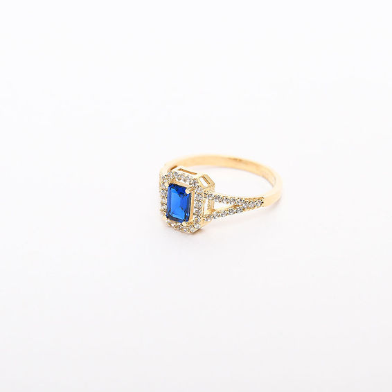 Mücevher Dünyası - 14 Ayar Büyük Mavi Taşlı Altın Yüzük | Mücevher Dünyası