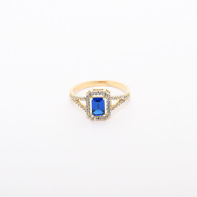 14 Ayar Büyük Mavi Taşlı Altın Yüzük | Mücevher Dünyası - Thumbnail