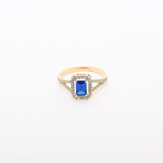 14 Ayar Büyük Mavi Taşlı Altın Yüzük | Mücevher Dünyası