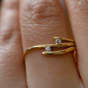 14 Ayar Çift Taşlı Altın Eklem Yüzük | Mücevher Dünyası - 18 - Thumbnail