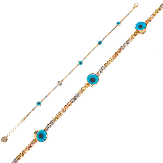 Mücevher Dünyası - 14 Ayar Taşlı Dorika Mavi Boncuklu Altın Bileklik