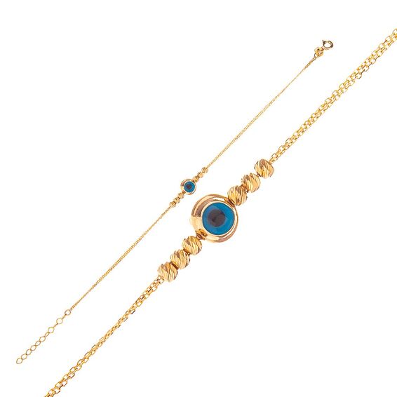 Mücevher Dünyası - 14 Ayar Taşlı Dorika Nazar Boncuklu Altın Bileklik
