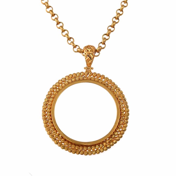 Mücevher Dünyası - 14 Ayar Dorika Toplu Tam Altın Çerçevesi Kolye Ucu