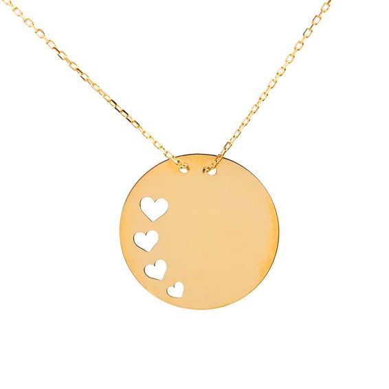 Mücevher Dünyası - 14 Ayar Dört Kalpli Düz Plaka Altın Kolye