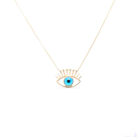 Mücevher Dünyası - 14 Ayar Taşlı Mavi Göz Altın Kolye