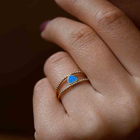 14 Ayar Mavi Kalpli Altın Yüzük | Mücevher Dünyası - 14 - Thumbnail
