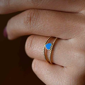 14 Ayar Mavi Kalpli Altın Yüzük | Mücevher Dünyası - 14 - Thumbnail