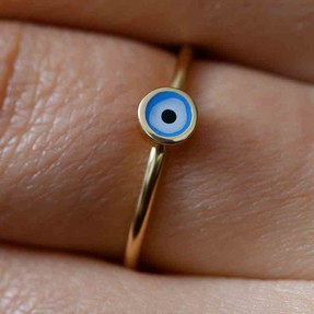 14 Ayar Mavi Nazar Altın Eklem Yüzük | Mücevher Dünyası - 13 - Thumbnail