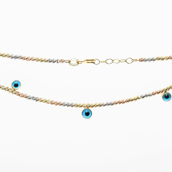Mücevher Dünyası - 14 Ayar Taşlı Mavi Nazar Boncuklu Dorika Altın Kolye