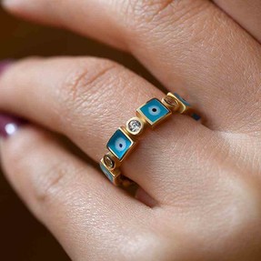 14 Ayar Mavi Nazar Taşlı Altın Yüzük | Mücevher Dünyası - 17 - Thumbnail