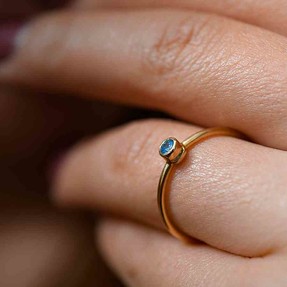 14 Ayar Mavi Taşlı Altın Yüzük | Mücevher Dünyası - Thumbnail
