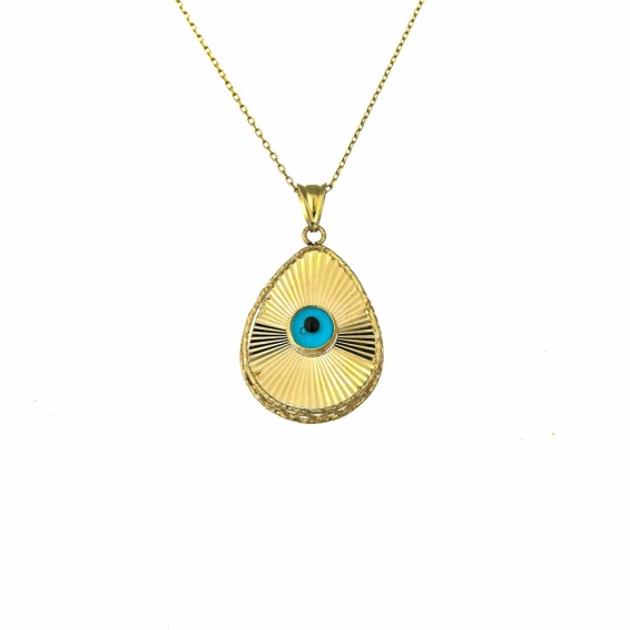 Mücevher Dünyası - 14 Ayar Nazar Boncuklu Altın Kolye Ucu Madalyon
