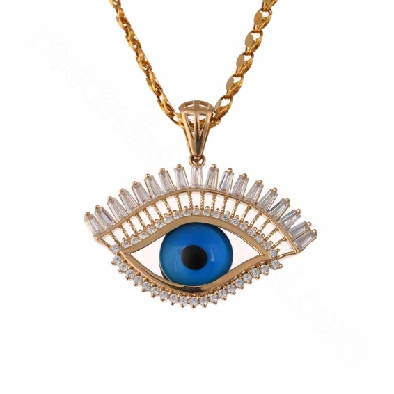 Mücevher Dünyası - 14 Ayar Nazar Boncuklu Göz Altın Kolye Ucu Madalyon