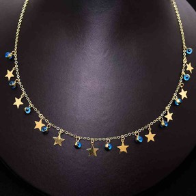 14 Ayar Taşlı Nazar Toplu Yıldızlı Altın Kolye | Mücevher Dünyası - Thumbnail