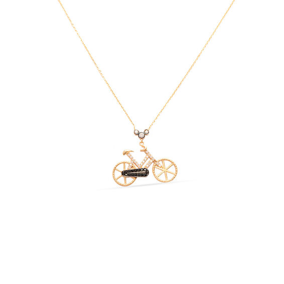 Mücevher Dünyası - 14 Ayar Taşlı Bisiklet Altın Kolye