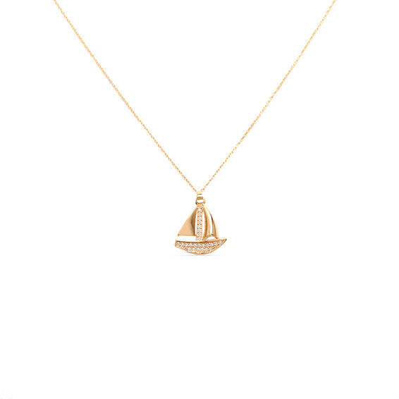 Mücevher Dünyası - 14 Ayar Taşlı İşlemeli Tekne Altın Kolye