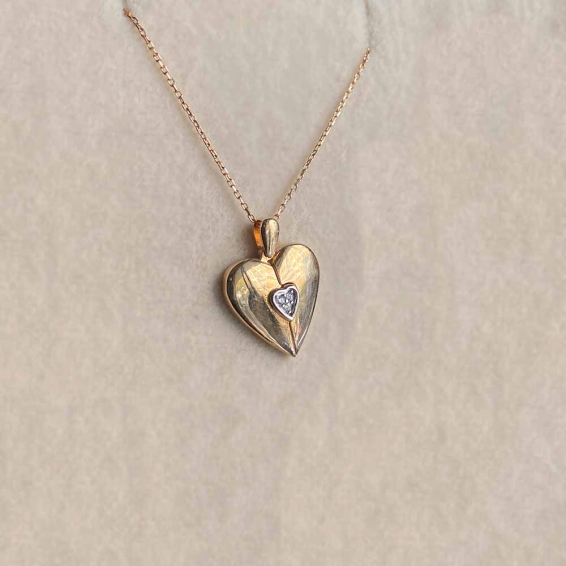 Mücevher Dünyası - 14 Ayar Taşlı Kalp Altın Kolye