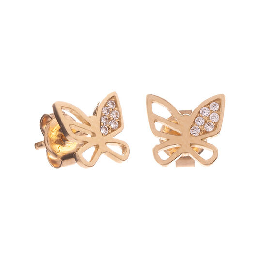 Mücevher Dünyası - 14 Ayar Taşlı Kelebek Altın Küpe