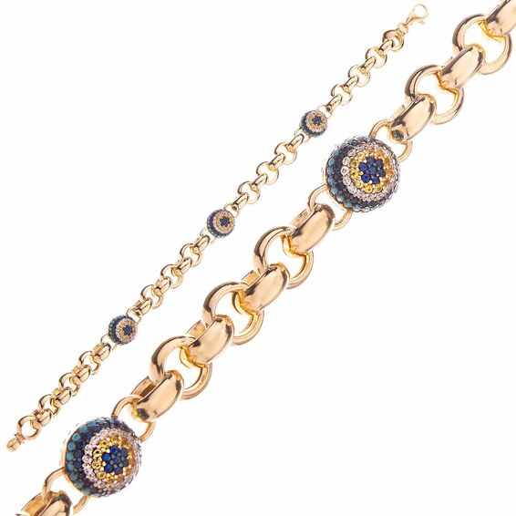 Mücevher Dünyası - 14 Ayar Taşlı Nazar Boncuklu Altın Bileklik