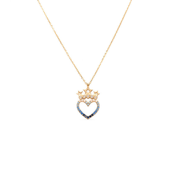 Mücevher Dünyası - 14 Ayar Taşlı Yıldızlı Kalp Altın Kolye