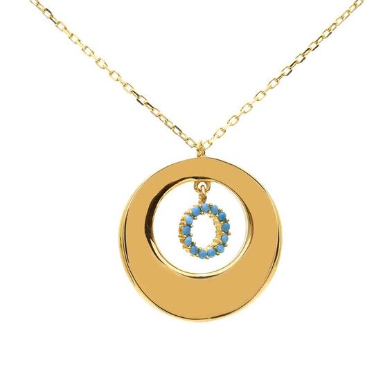 Mücevher Dünyası - 14 Ayar Taşlı Yuvarlak Mavi Boncuklu Altın Kolye