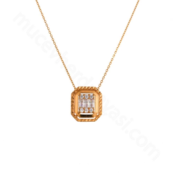 Mücevher Dünyası - 22 Ayar Baget Taşlı Altın Kolye - 4,67 Gr. - 45 Cm.