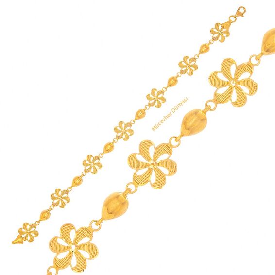 Mücevher Dünyası - 22 Ayar Çiçek Desenli Altın Bileklik - 9,84 Gr.
