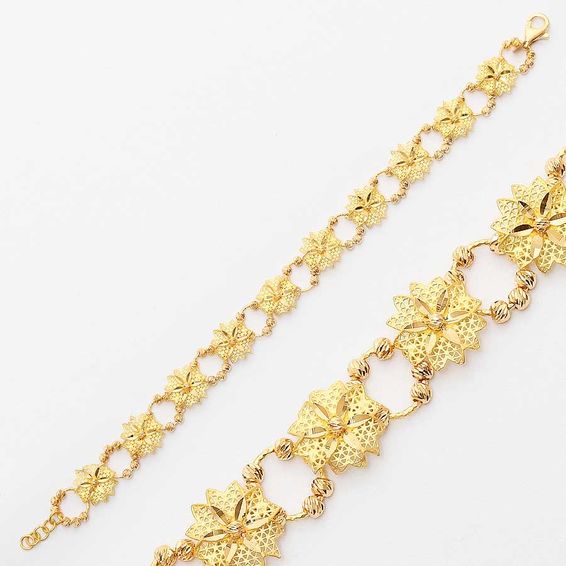 Mücevher Dünyası - 22 Ayar Çiçek Desenli Dorika Altın Bileklik - 12,59 Gr.