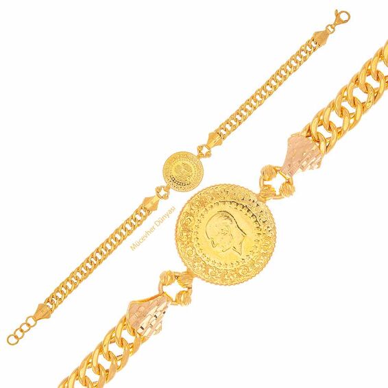 Mücevher Dünyası - 22 Ayar Desenli Çeyrekli Dorika Altın Bileklik - 10,95 Gr.