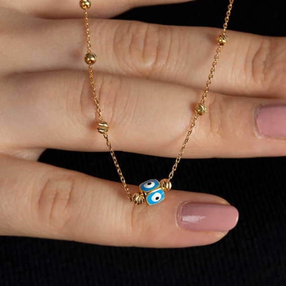 Mücevher Dünyası - 22 Ayar Dorika Nazar Boncuklu Altın Kolye - 3,75 Gr.