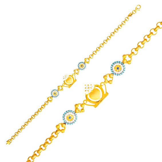 Mücevher Dünyası - 22 Ayar Taşlı Dorika Nazar Boncuklu Altın Bileklik - 8,43 Gr.