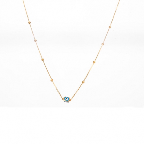 Mücevher Dünyası - 22 Ayar Altın Nazar Boncuklu Dorika Kolye - 3,2 Gr. - 45 Cm.