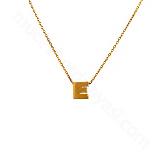 Mücevher Dünyası - 22 Ayar E Harf Altın Kolye - 3,12 Gr. - 43 Cm.