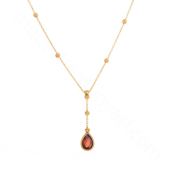 Mücevher Dünyası - 22 Ayar Garnet Taşlı Dorika Toplu Altın Kolye - 4,48 Gr.
