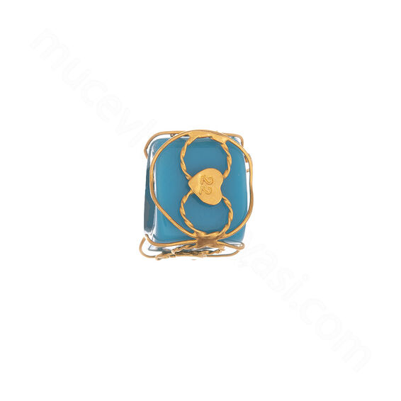 Mücevher Dünyası - 22 Ayar Kalpli Sonsuzluk ve Mavi Taş Altın Kolye Ucu - 0,49 Gr.