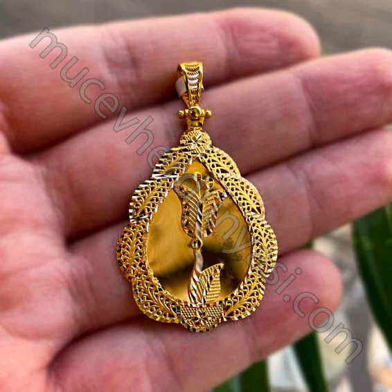 Mücevher Dünyası - 22 Ayar Lale Desenli Kolye Ucu Altın Madalyon - 5,45 Gr.