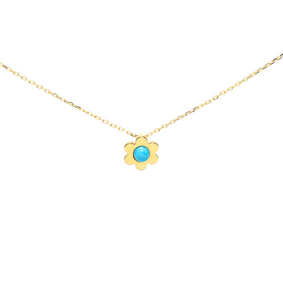 Mücevher Dünyası - 22 Ayar Taşlı Mavi Boncuklu Çiçek Altın Kolye - 1,93 Gr.