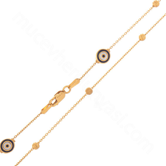 Mücevher Dünyası - 22 Ayar Nazar Boncuklu Dorika Altın Zincir 1 Metre - 11,74 Gr.