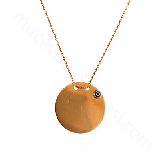 Mücevher Dünyası - 22 Ayar Nazar Boncuklu Plaka Altın Kolye - 5,48 Gr. - 45 Cm.