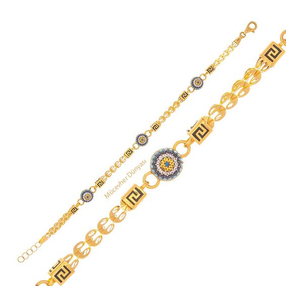 Mücevher Dünyası - 22 Ayar Nazar Boncuklu Tasarım Altın Bileklik - 14,41 Gr.