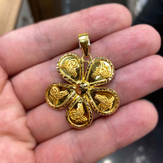 Mücevher Dünyası - 22 Ayar Osmanlı Tuğrası Çiçek Kolye Ucu Altın Madalyon - 4,37 Gr.