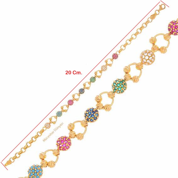 22 Ayar Renkli Taşlı Dorika Altın Bileklik - 9,13 Gr. - 20 Cm.