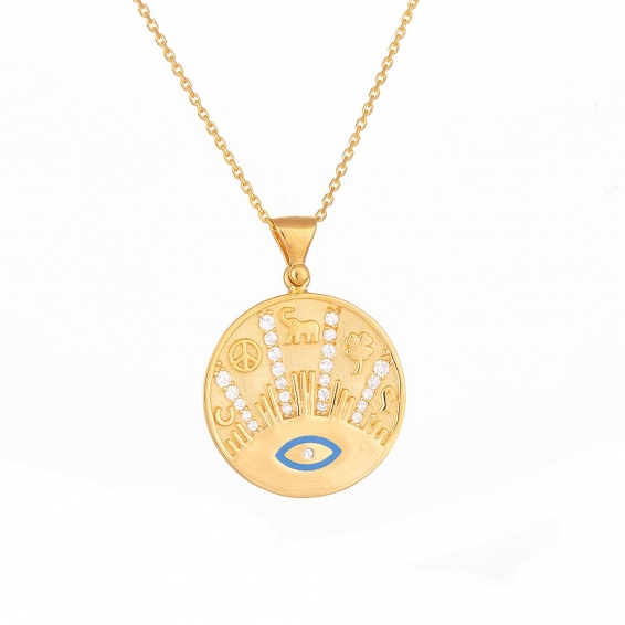 Mücevher Dünyası - 22 Ayar Şans Madalyonlu Altın Kolye - 5,61 Gr. - 46 Cm.