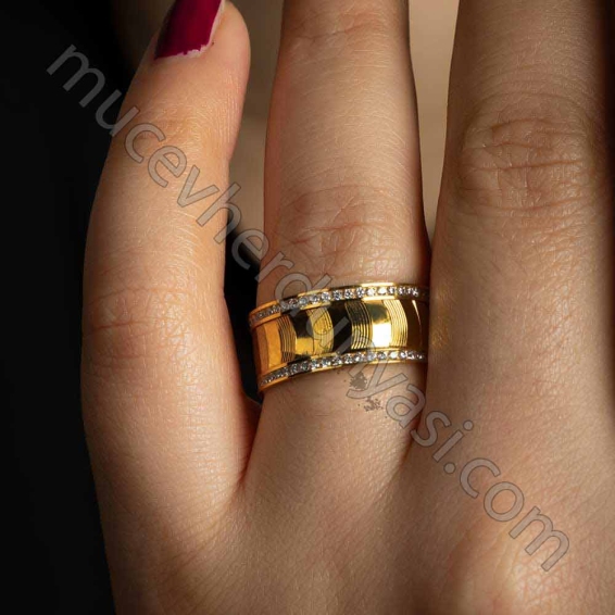 Mücevher Dünyası - 22 Ayar Tam Tur Taşlı Kadın Altın Alyans - 4,49 Gr. - 13