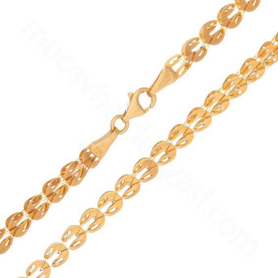 Mücevher Dünyası - 22 Ayar Tasarım Altın Zincir 55 Cm - 14,12 Gr.